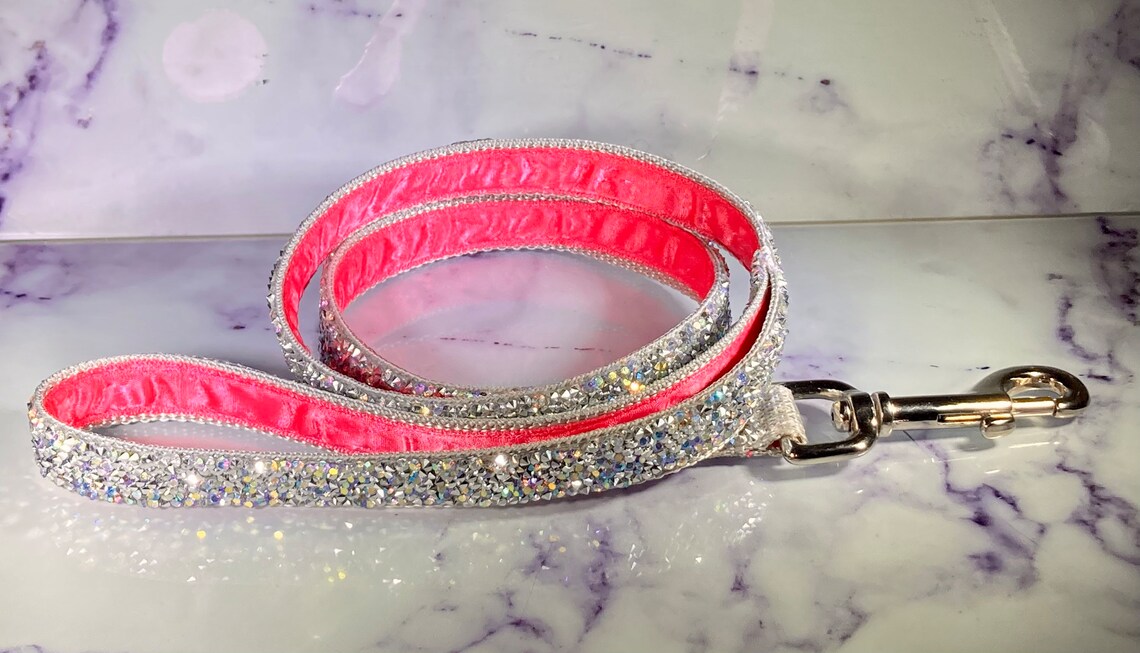 rhinestone leash with pink lining