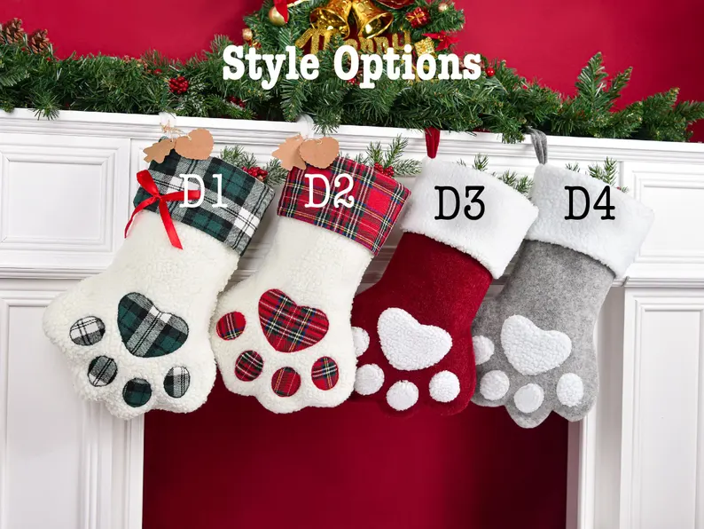 paw shaped holiday stockings