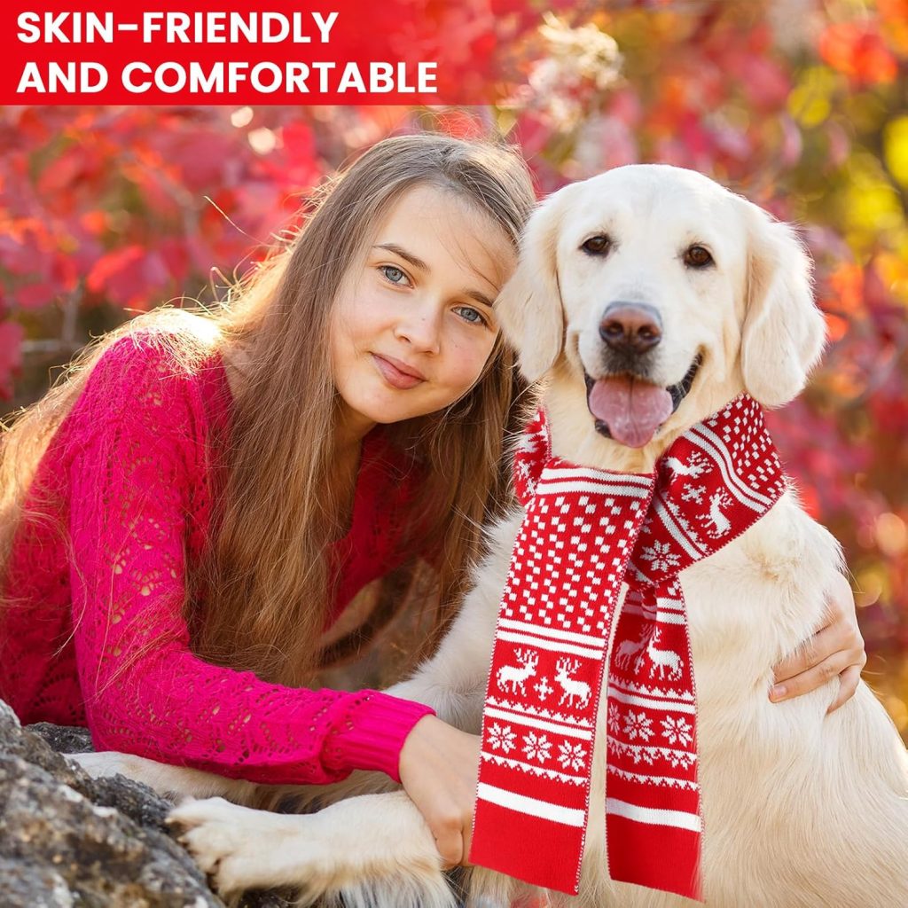 girl with white dog wearing red and white scarf