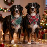 2 dogs wearing christmas bandanas