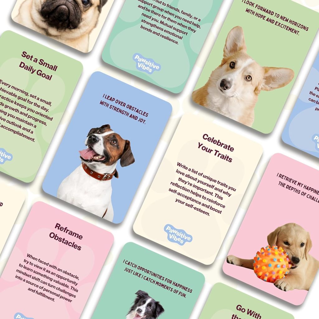 positive affirmation cards with dog's faces