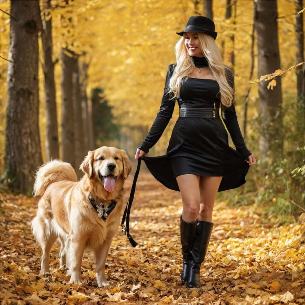 woman walking with dog