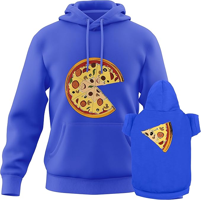 blue matching dog and owner pizza hoodies