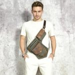 man wearing brown waist pack