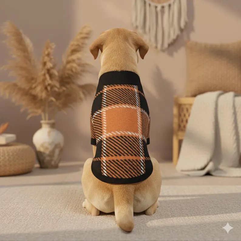 dog wearing brown sweater
