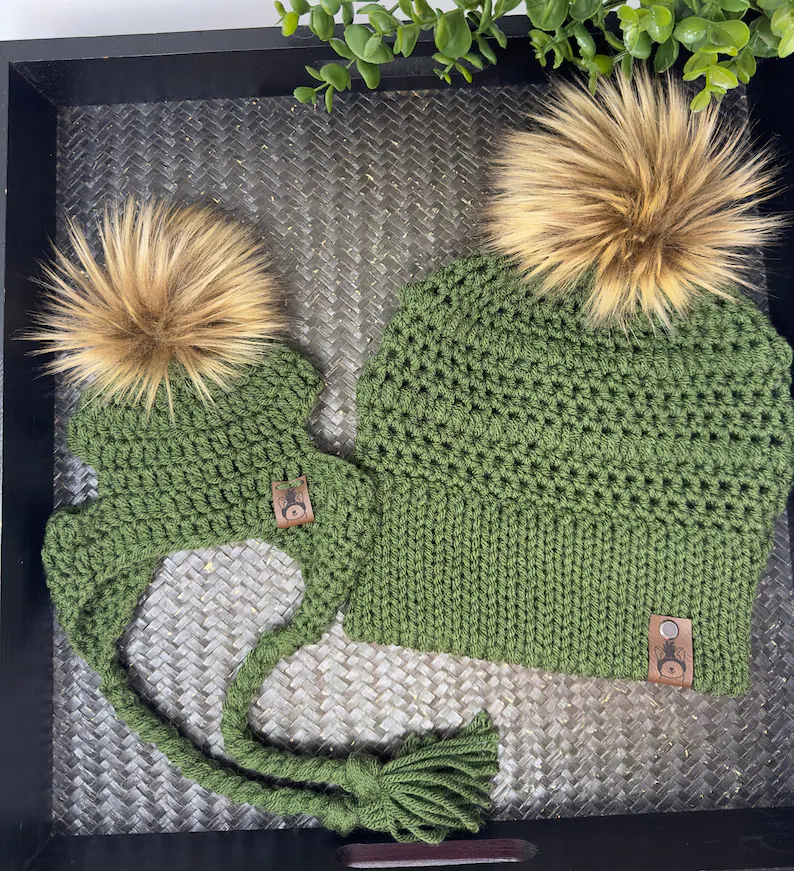 matching green dog and owner hats
