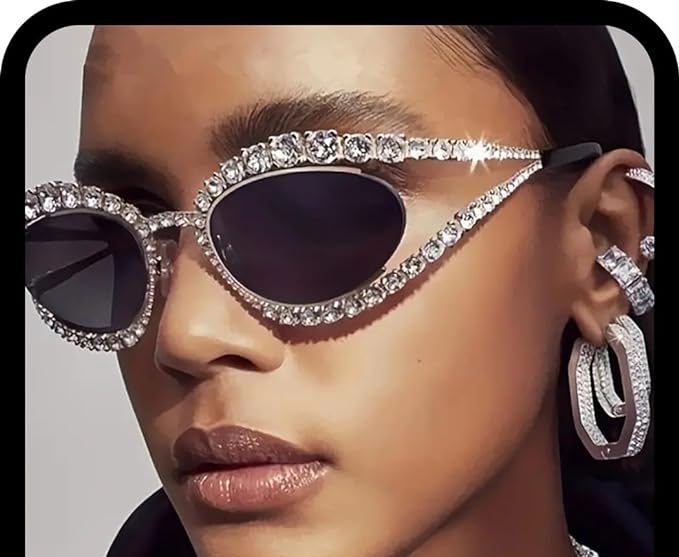 woman wearing rhinestone sunglasses