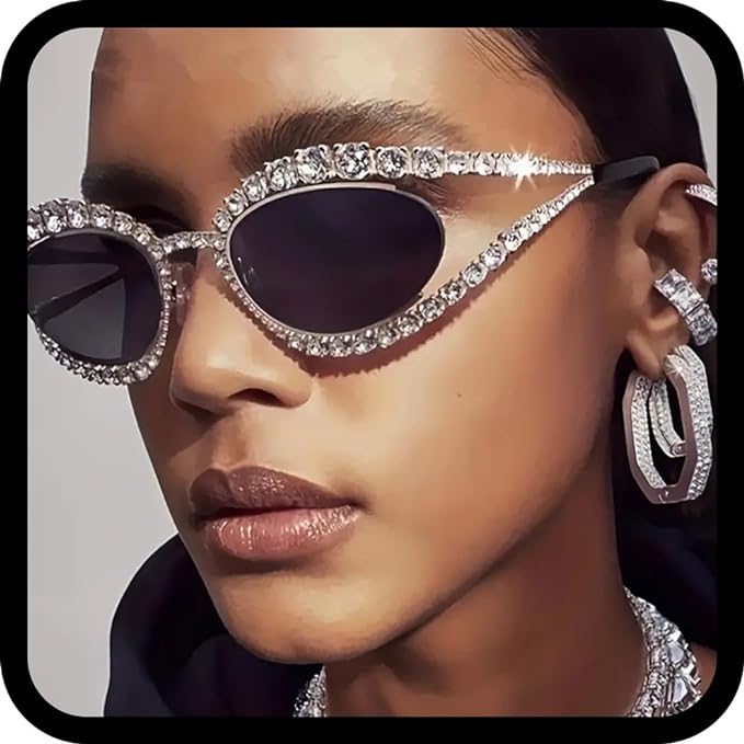 woman wearing rhinestone sunglasses