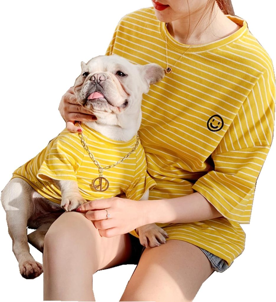 yellow dog and owner shirts