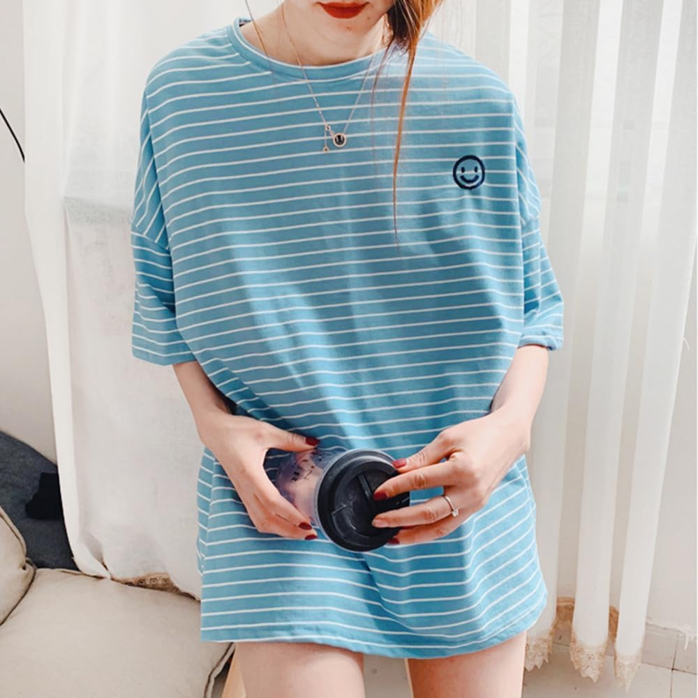 woman wearing blue striped shirt
