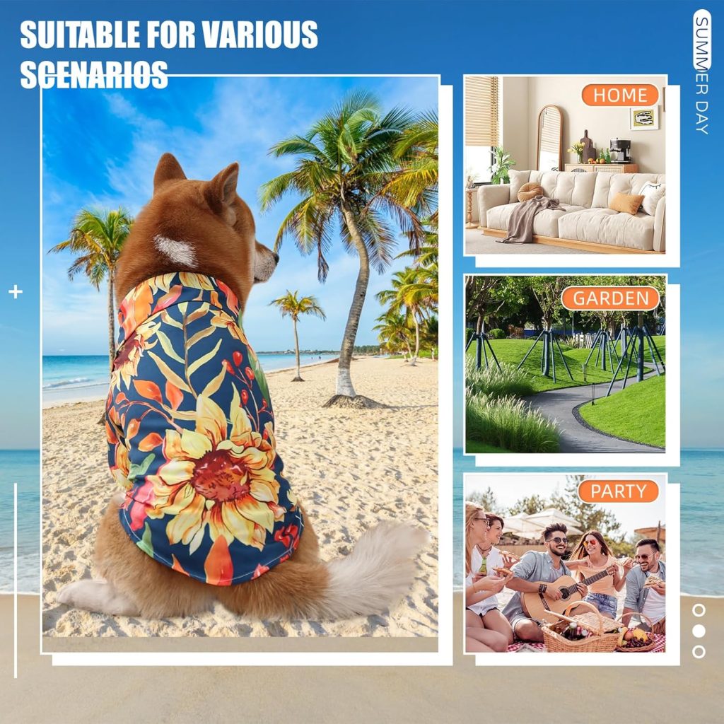 dog wearing floral shirt