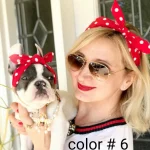 dog and owner wearing matching headbands