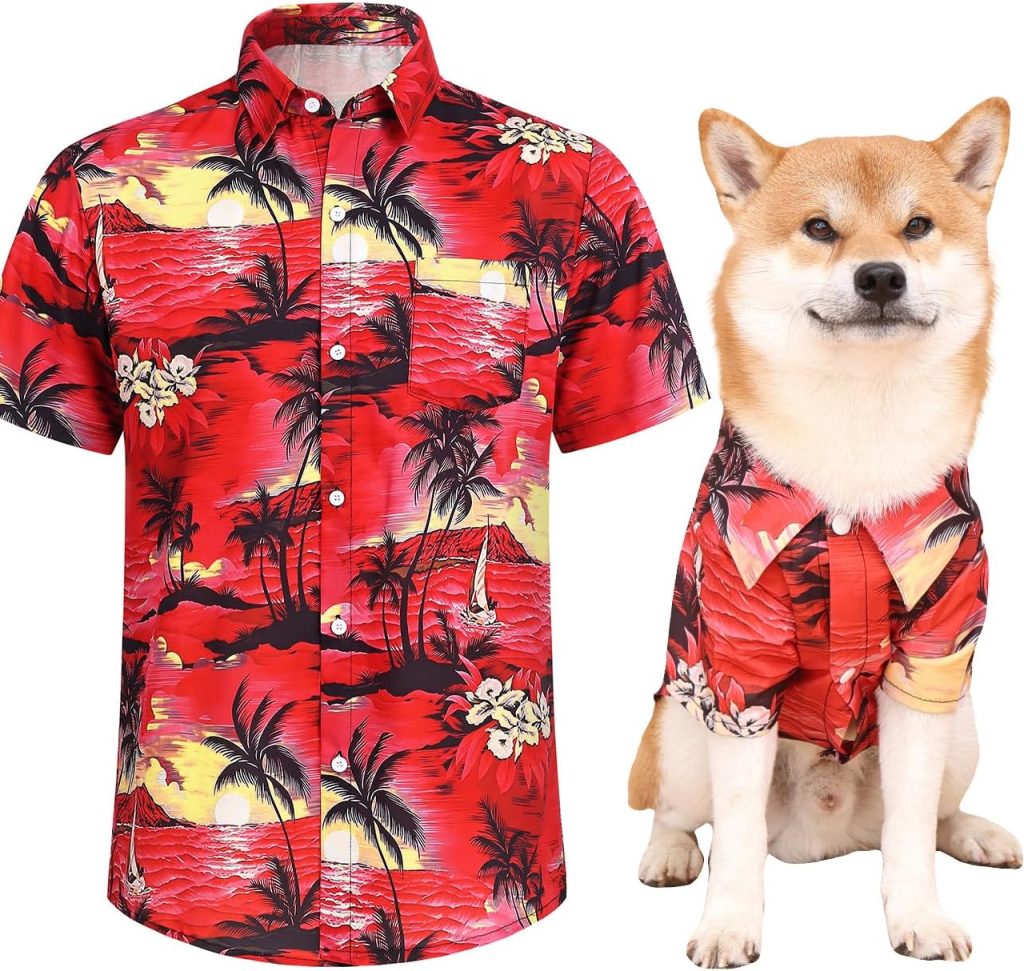 red people shirt and dog wearing red shirt