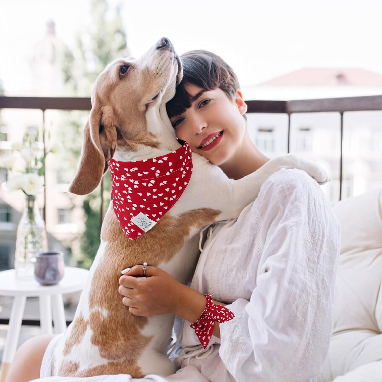 red bandana and scrunchie set